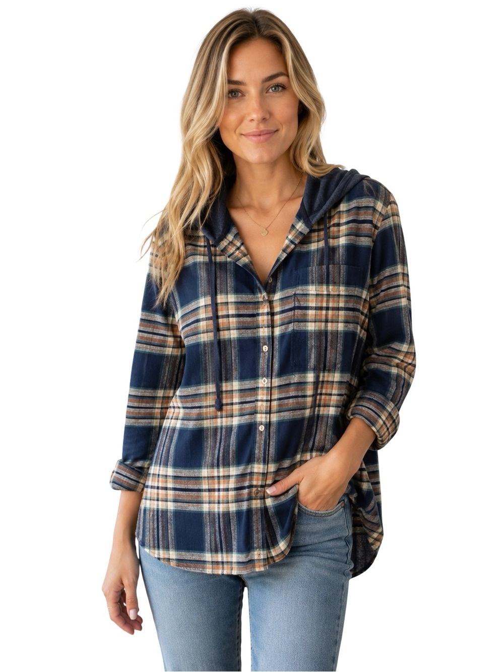 American Eagle Outfitters Fleece Plaid Hooded Top